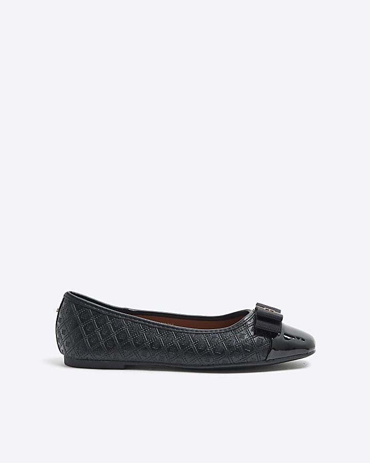 Black Faux Leather Ballet Pumps