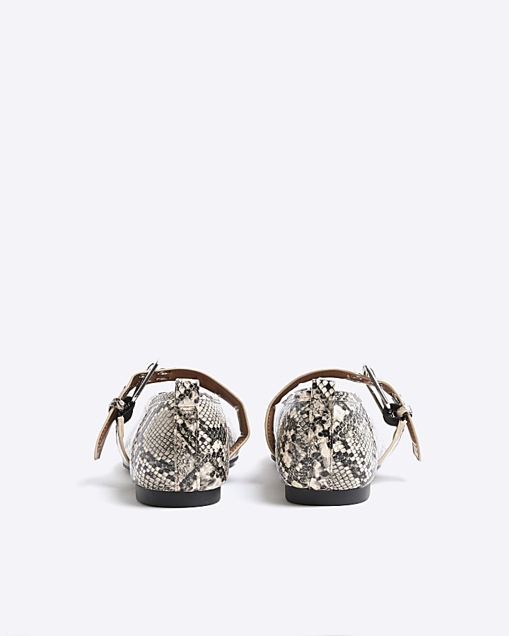 Grey Snake Print Pointed Mary Jane Shoes