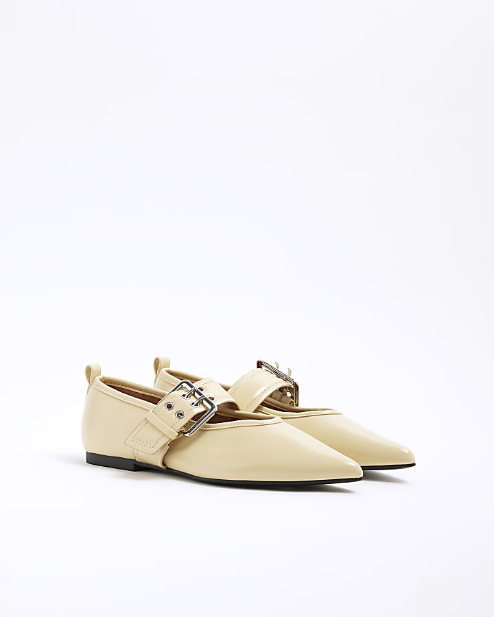 Beige Pointed Buckle Mary Jane Shoes