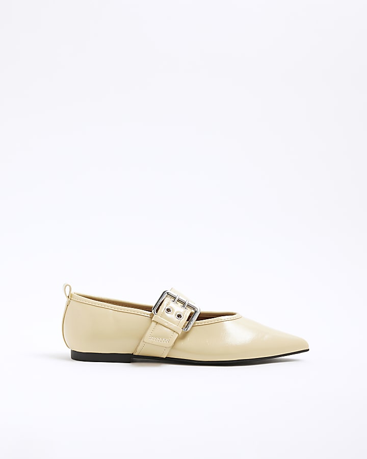 Beige Pointed Buckle Mary Jane Shoes