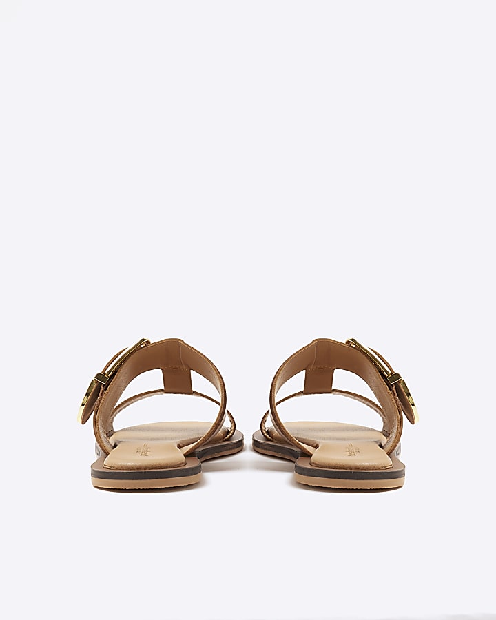 Brown T-Bar Flat Sandals