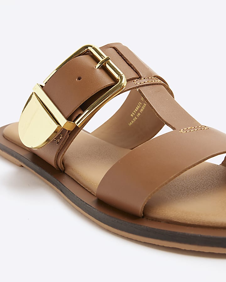 Brown T-Bar Flat Sandals