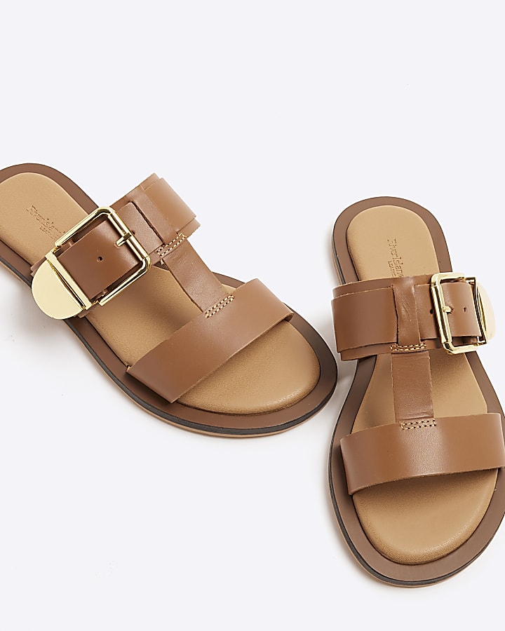 Brown T-Bar Flat Sandals