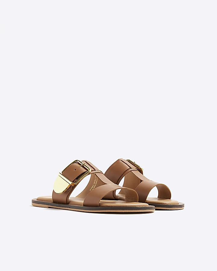 Brown T-Bar Flat Sandals