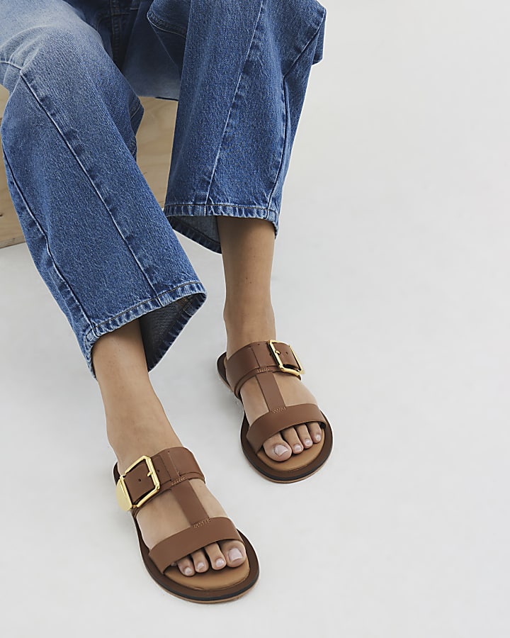 Brown T-Bar Flat Sandals