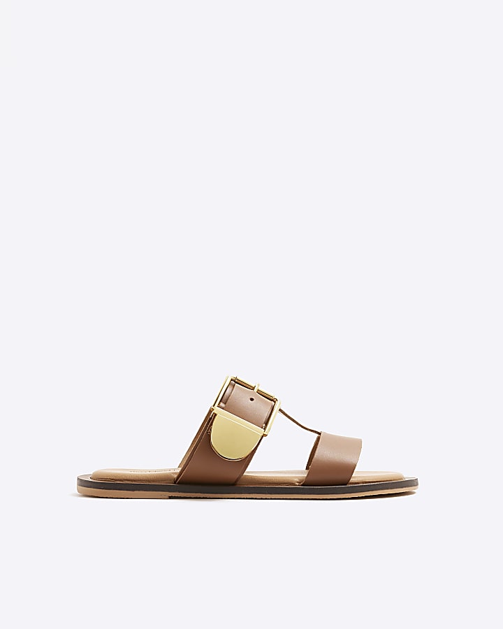 Brown T-Bar Flat Sandals