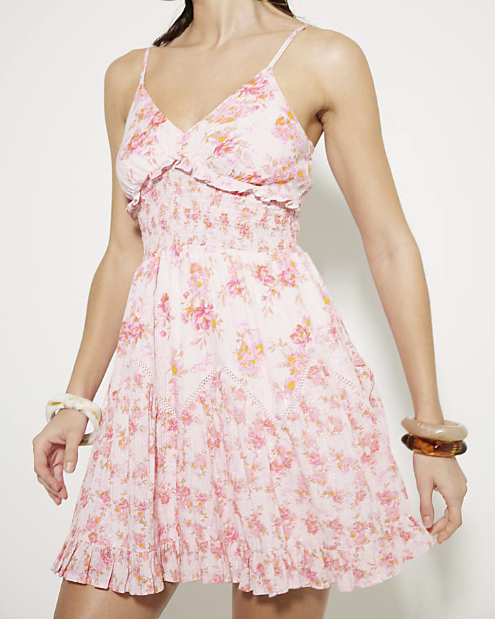 Pink Floral Ditsy Mini Dress