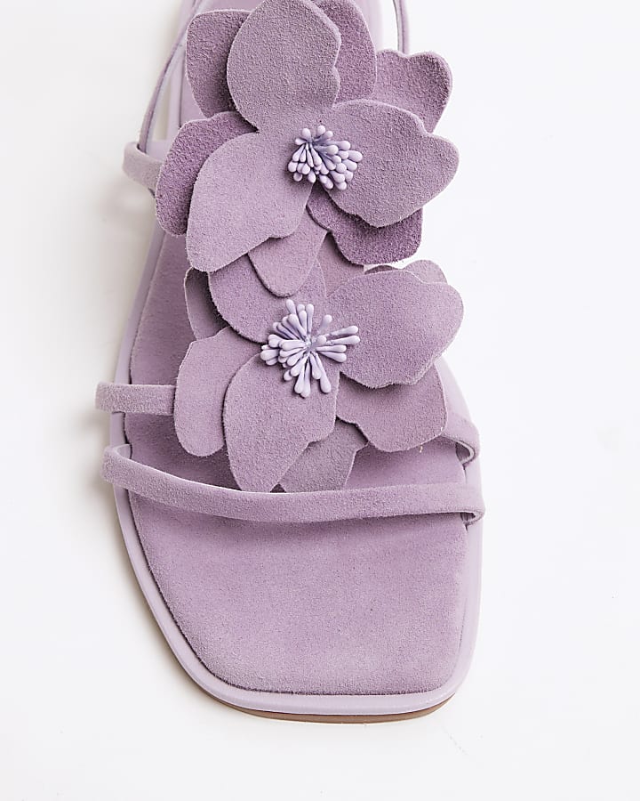 Purple Flower Embellished Flat Sandals