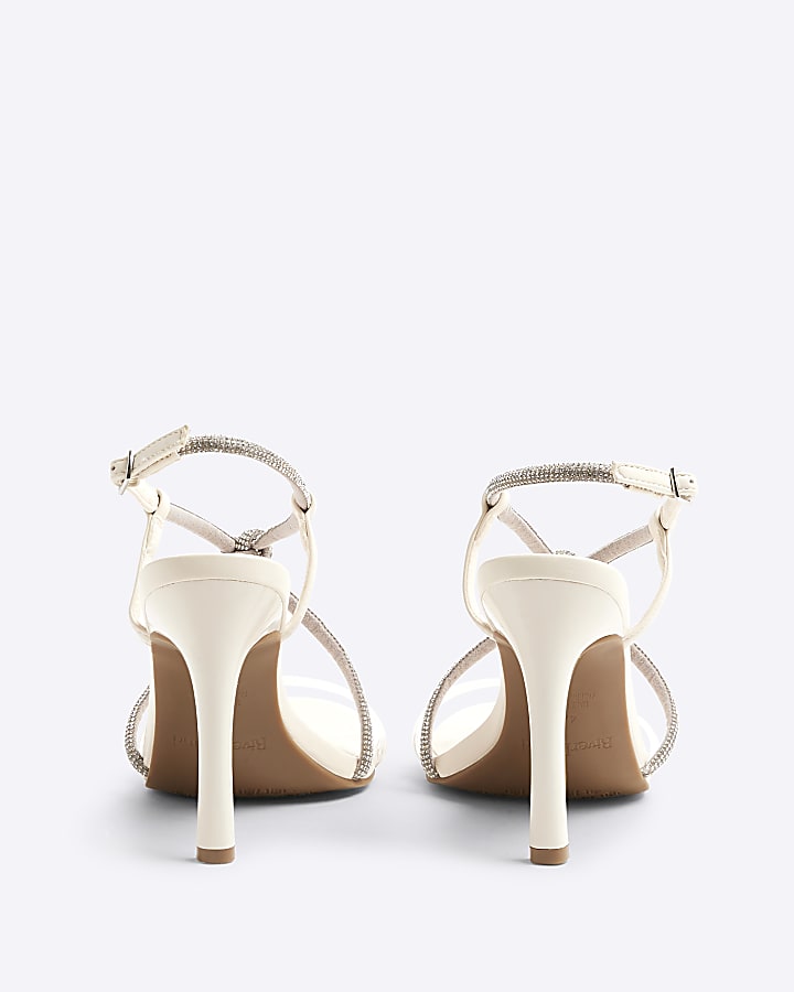 White Diamante Twist Heeled Sandals