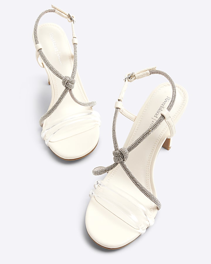 White Perspex Diamante Twist Heeled Sandals