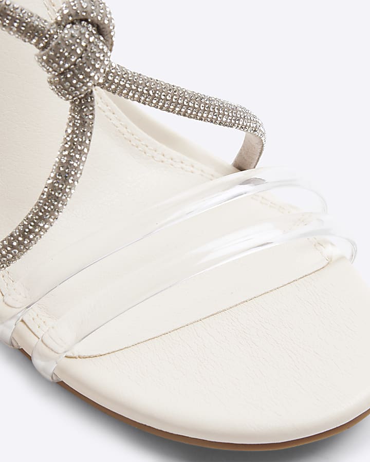 White Perspex Diamante Twist Heeled Sandals