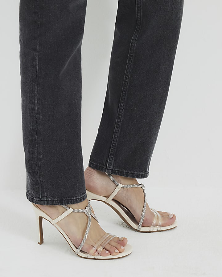 White Perspex Diamante Twist Heeled Sandals