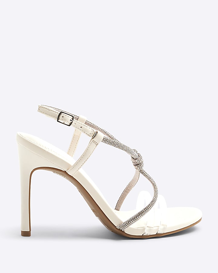 White Perspex Diamante Twist Heeled Sandals