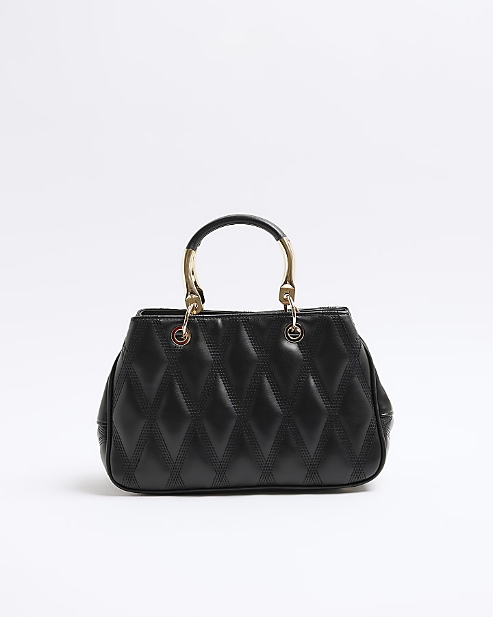 Black Faux Leather Quilted Tote Bag