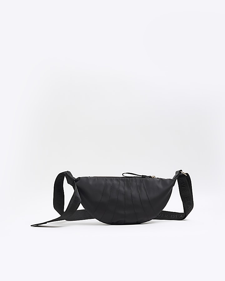 Black Quilted Scoop Cross Body Bag