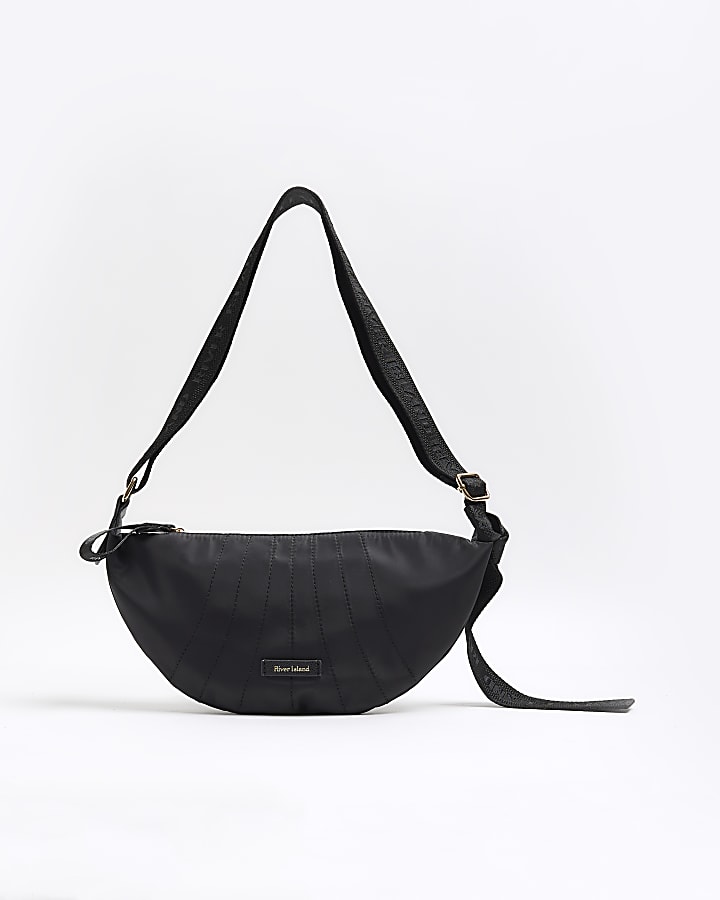 Black Quilted Scoop Cross Body Bag