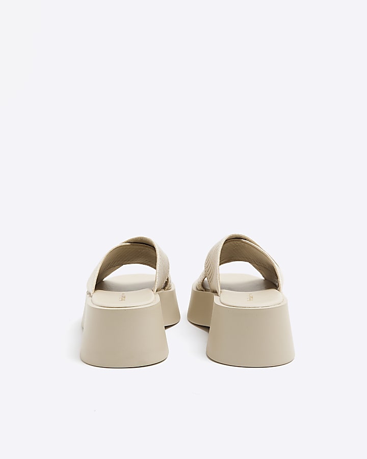 Cream Flatform Mule Sandals