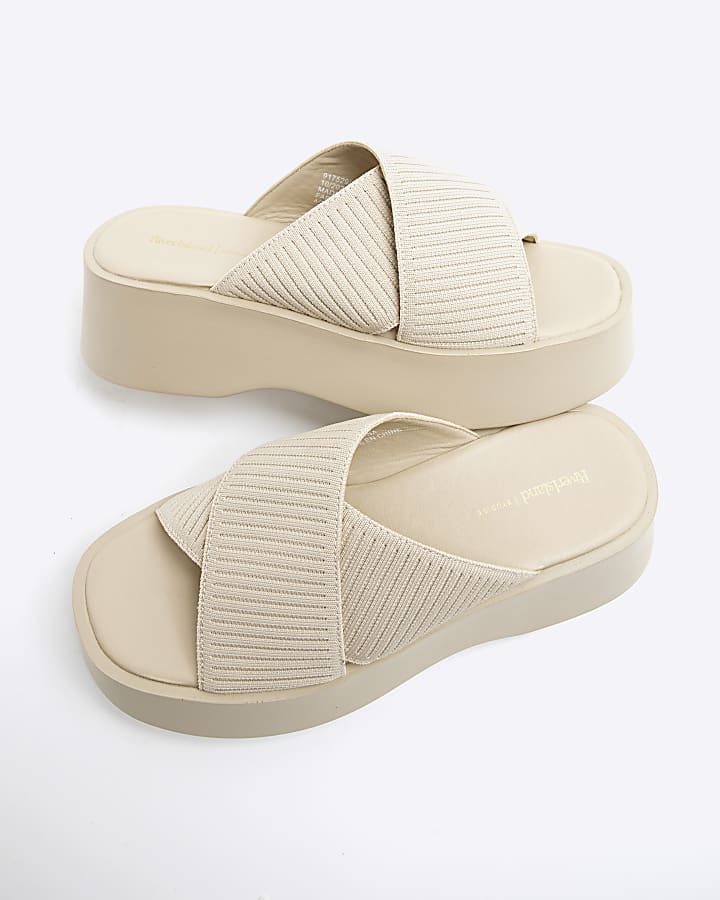 Cream Flatform Mule Sandals