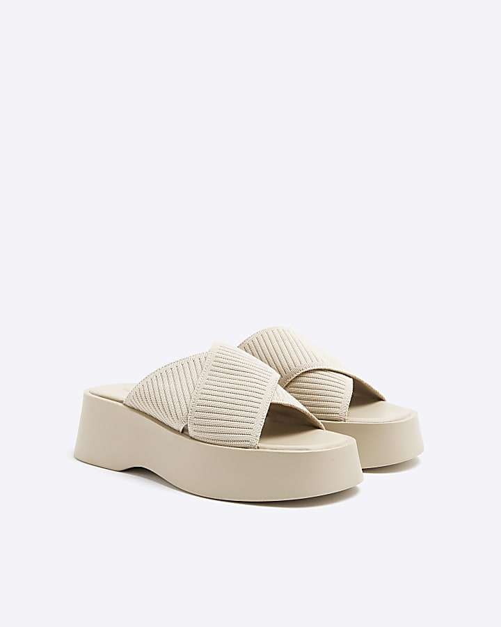 Cream Flatform Mule Sandals