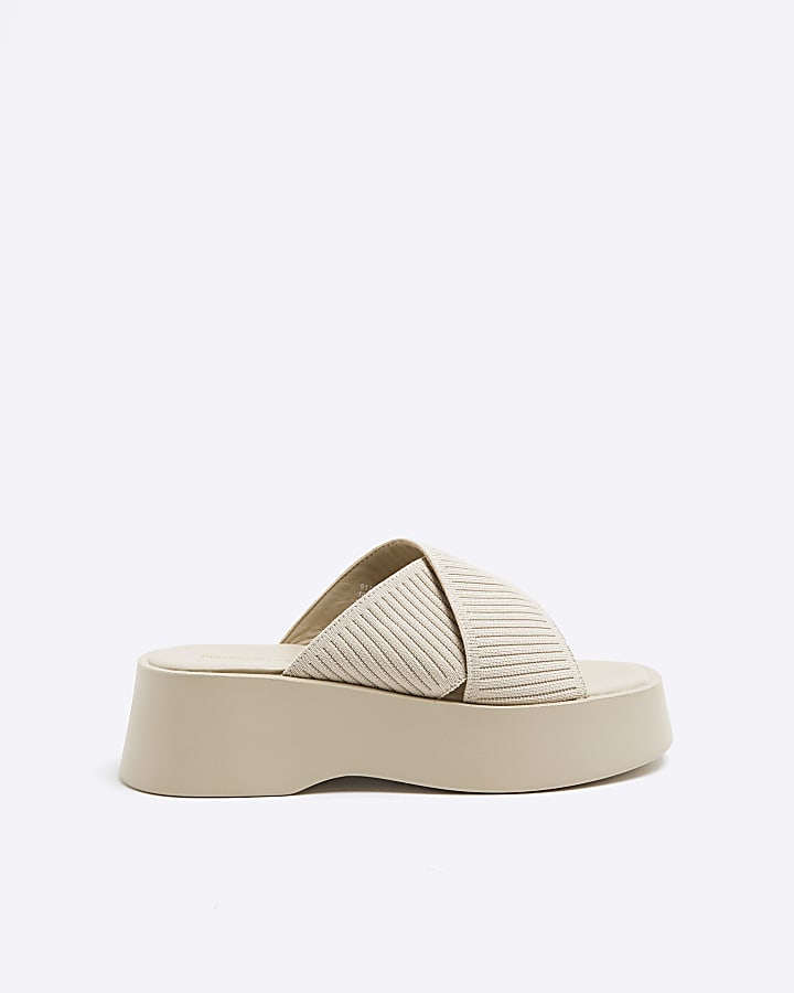 Cream Flatform Mule Sandals