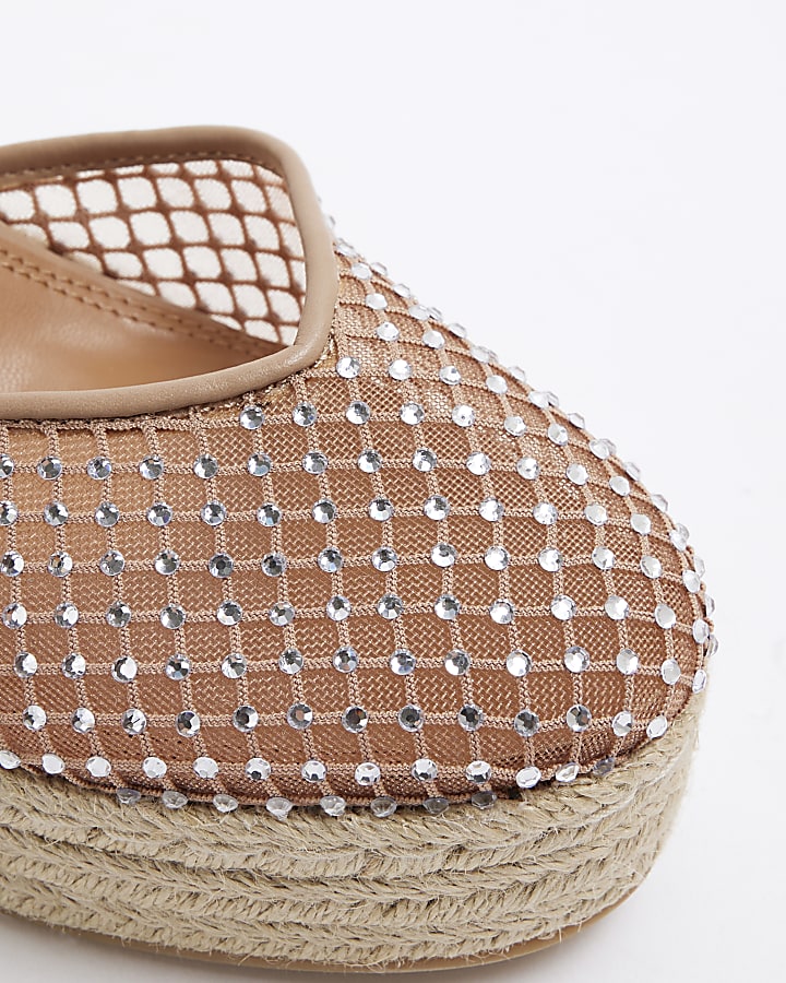 Pink Espadrille Diamante Wedges