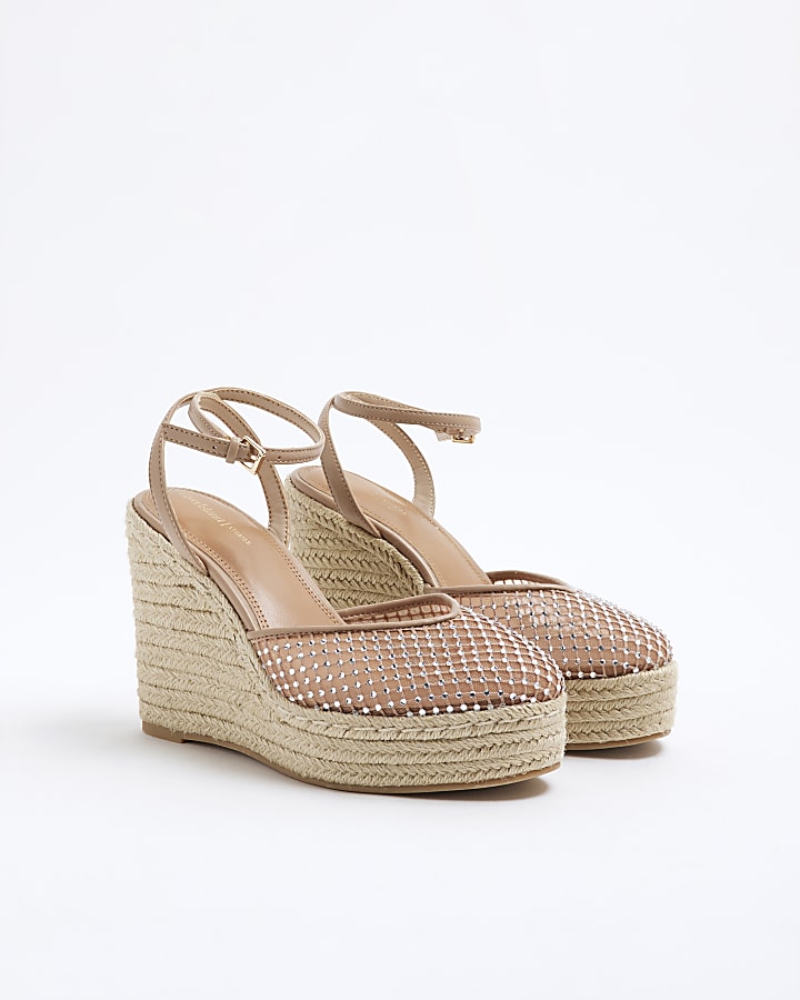 Pink Espadrille Diamante Wedges