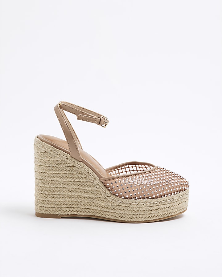 Pink Espadrille Diamante Wedges