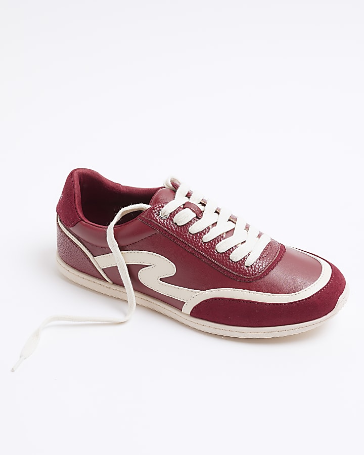 Red Faux Leather Lace Up Trainers