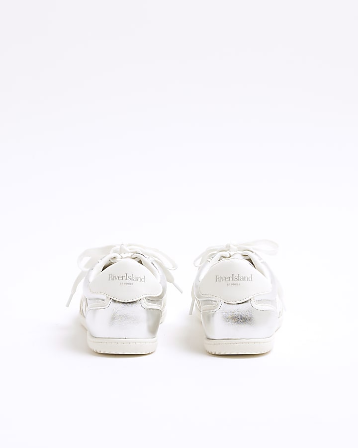 Silver Metallic Lace Up Trainers