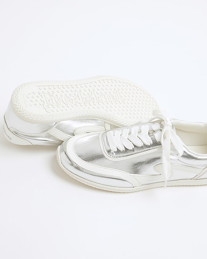 Silver Metallic Lace Up Trainers