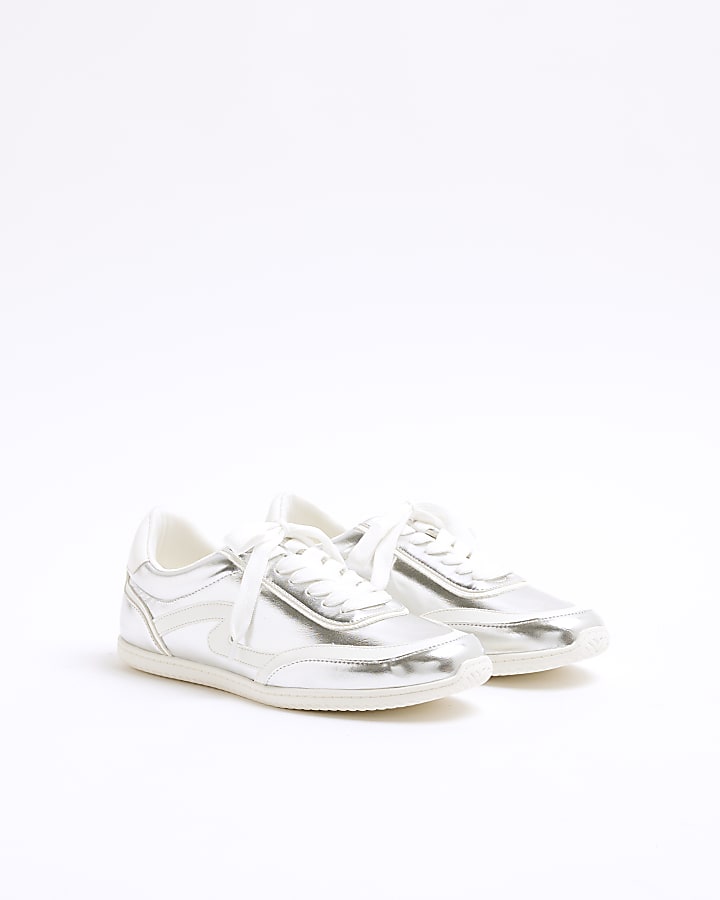 Silver Metallic Lace Up Trainers