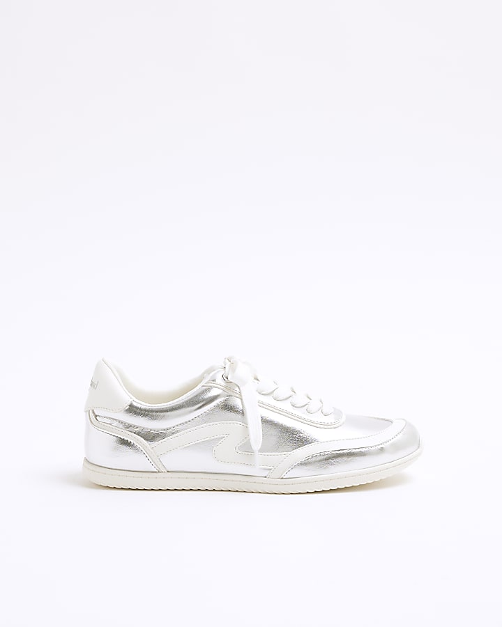 Silver Metallic Lace Up Trainers