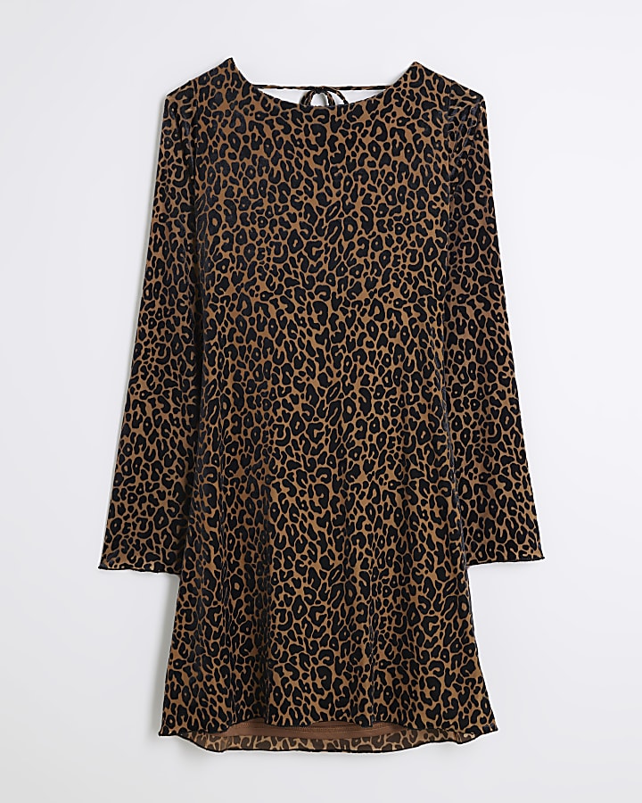 Brown Cowl Back Leopard Print Mini Dress