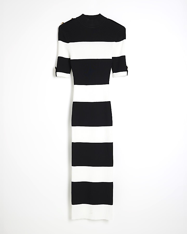 Black Stripe Shoulder Military Dress