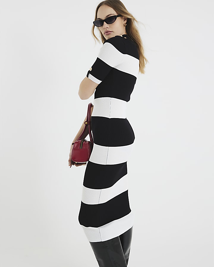 Black Stripe Shoulder Military Dress