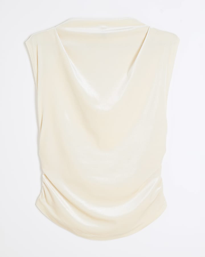 Cream Velvet Ruched Tank Top