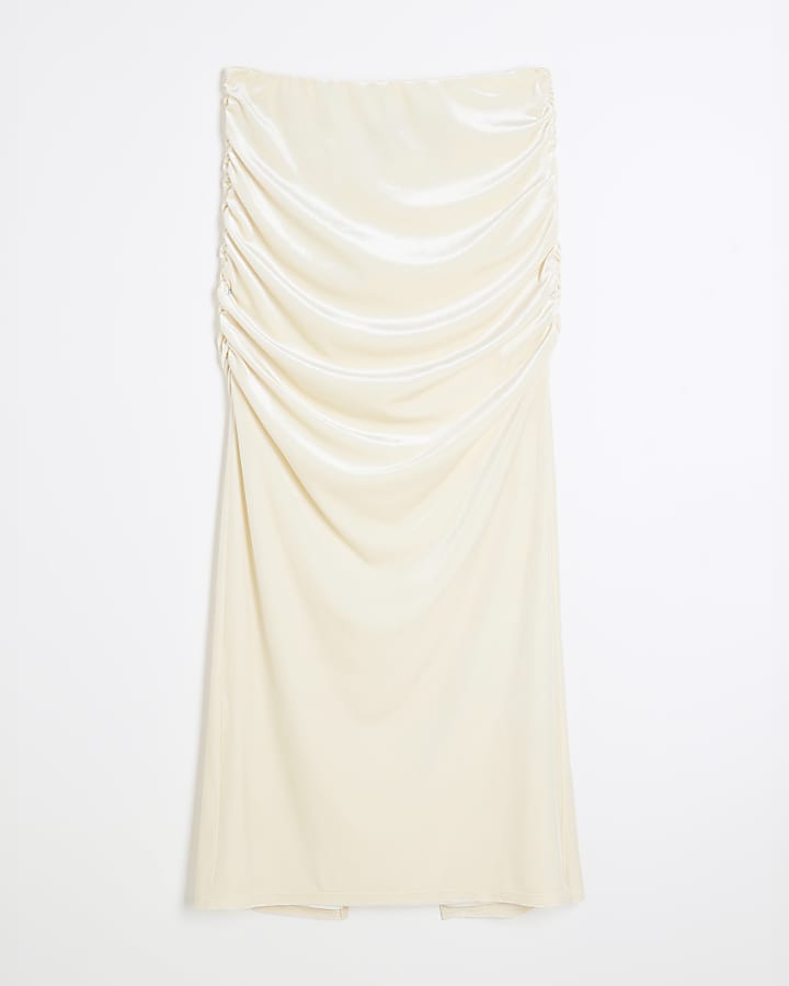 Cream Velvet Ruched Midaxi Skirt