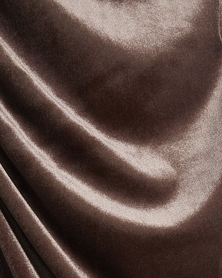 Brown Velvet Ruched Midaxi Skirt
