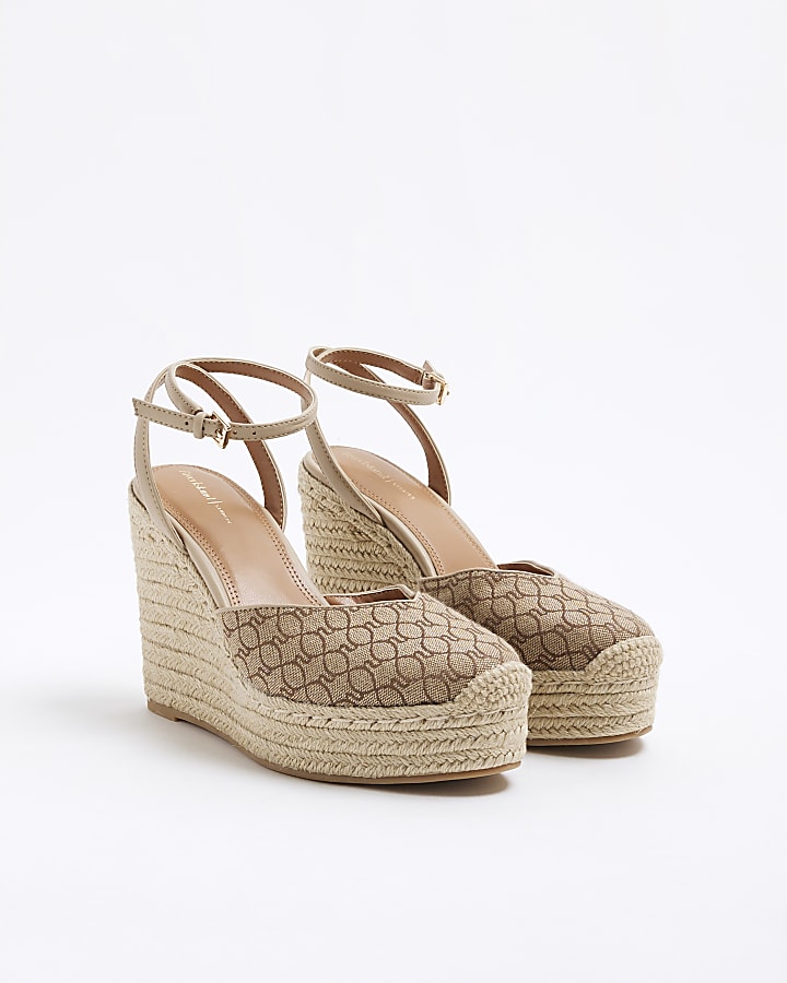 Beige Espadrille Monogram Wedges