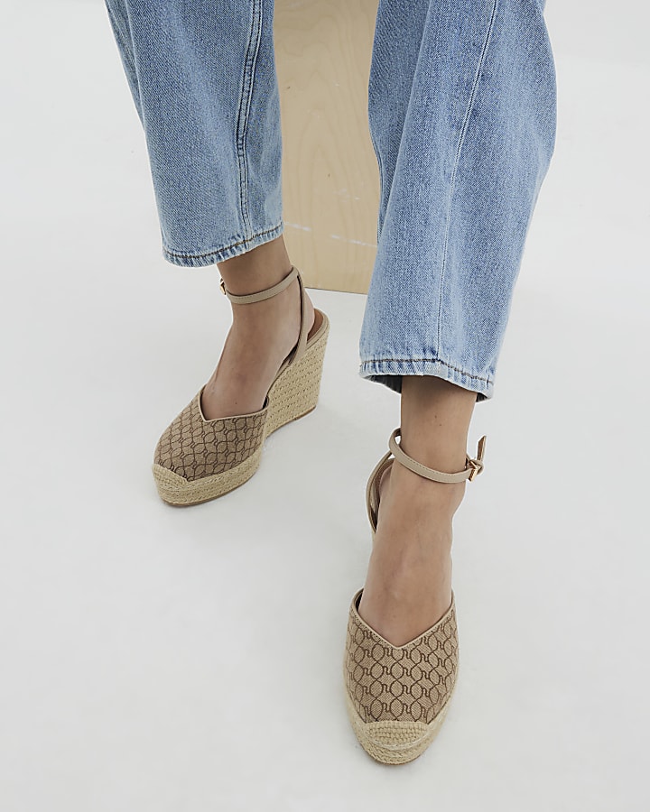 Beige Espadrille Monogram Wedges