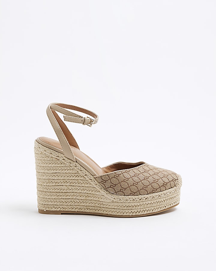 Beige Espadrille Monogram Wedges