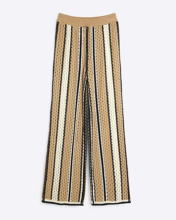 Brown Striped Crochet Trousers