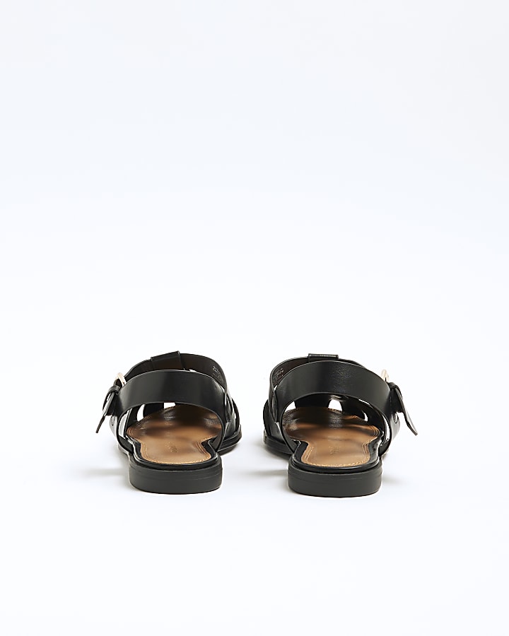 Black Faux Leather Fisherman Sandals