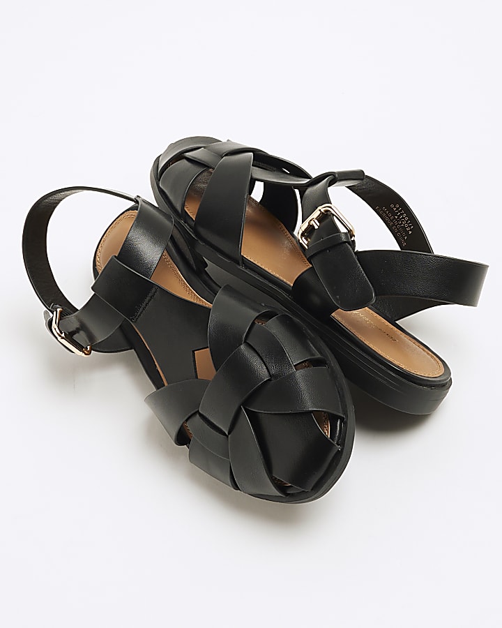 Black Faux Leather Fisherman Sandals