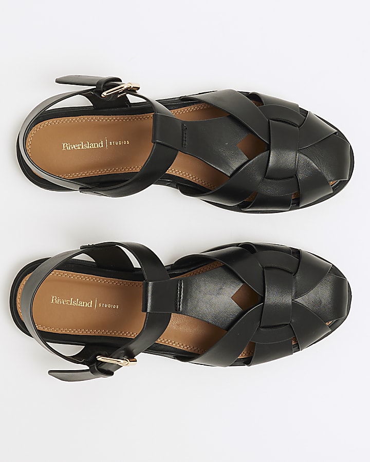 Black Faux Leather Fisherman Sandals