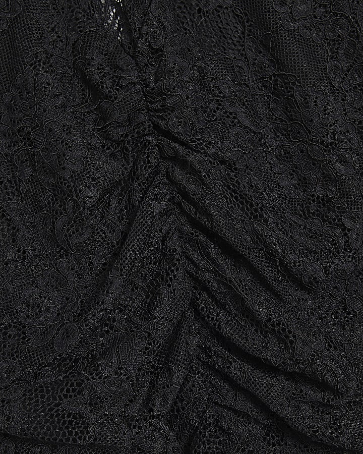 Black Lace Feather Cuff Bodysuit