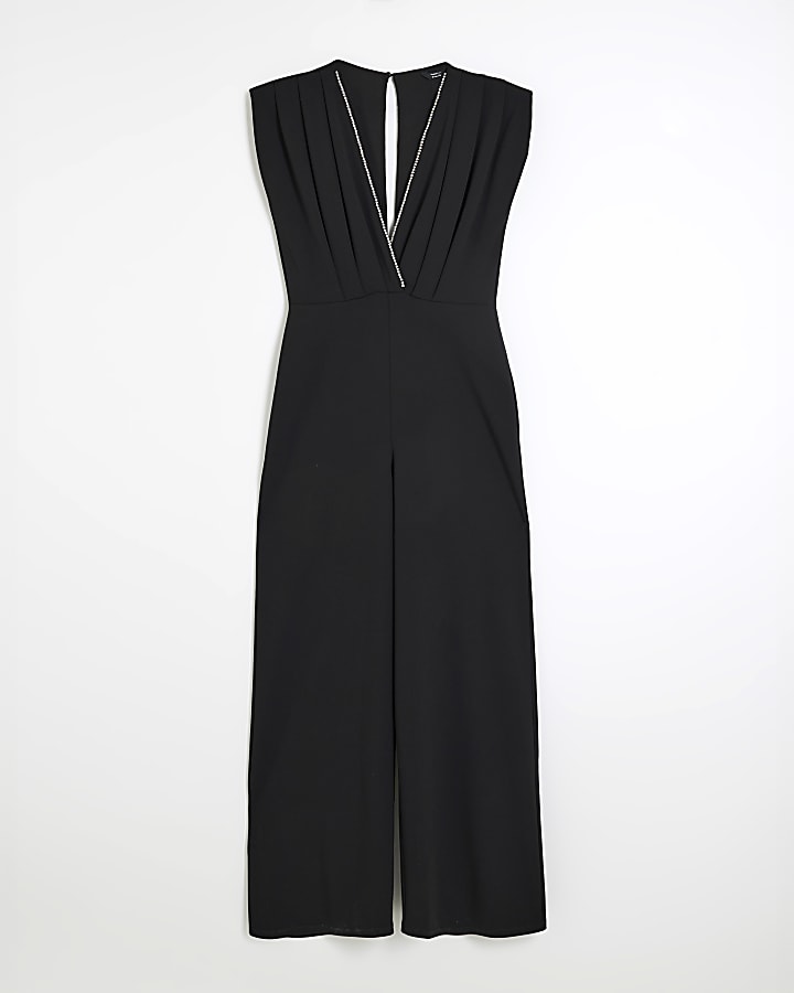 Black Sleeveless Wrap Embellished Jumpsuit