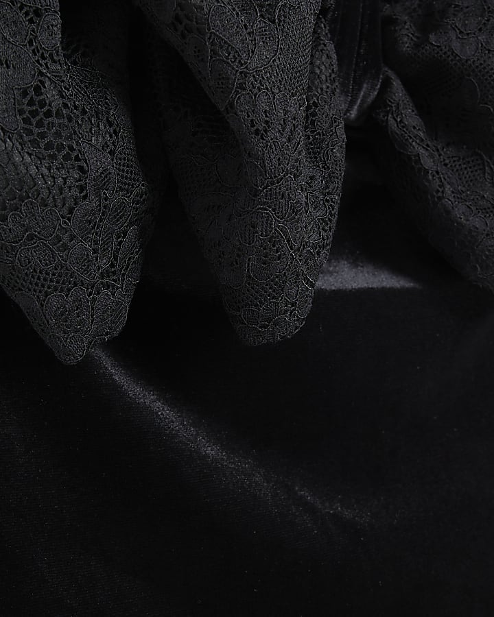 Black lace bow velvet bandeau bodysuit