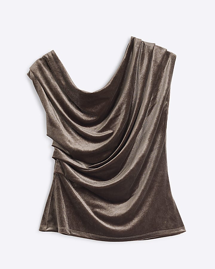 Brown Drape Velvet Top