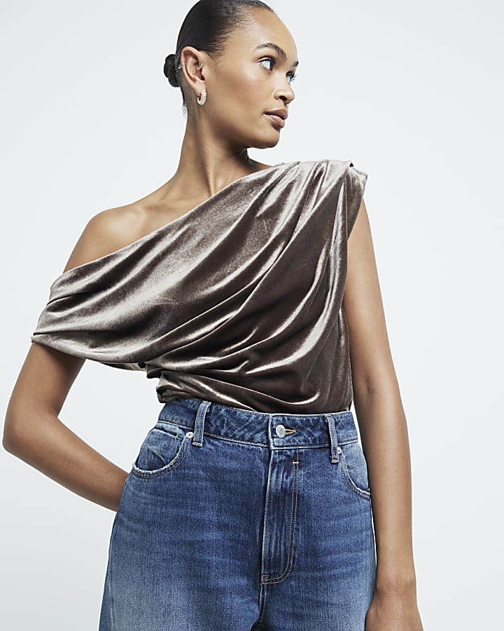 Brown Drape Velvet Top